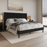 Home Design Odessa Linen Upholstered Wingback Panel Bed Frame for Adult, Easy Assembly