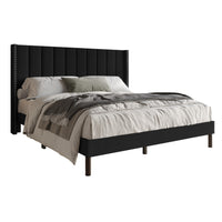 Home Design Odessa Linen Upholstered Wingback Panel Bed Frame for Adult, Easy Assembly