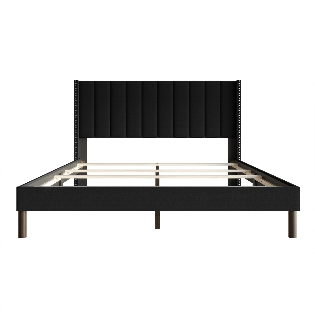 Home Design Odessa Linen Upholstered Wingback Panel Bed Frame for Adult, Easy Assembly