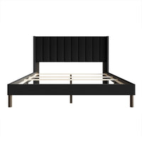 Home Design Odessa Linen Upholstered Wingback Panel Bed Frame for Adult, Easy Assembly