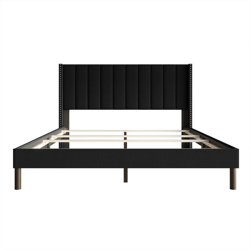 Home Design Odessa Linen Upholstered Wingback Panel Bed Frame for Adult, Easy Assembly