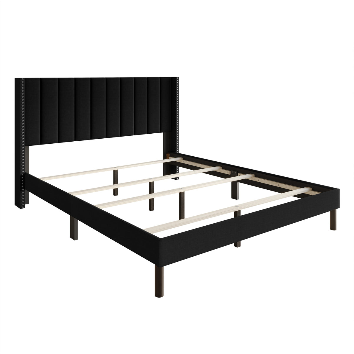 Home Design Odessa Linen Upholstered Wingback Panel Bed Frame for Adult, Easy Assembly