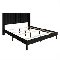 Home Design Odessa Linen Upholstered Wingback Panel Bed Frame for Adult, Easy Assembly