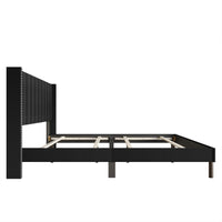 Home Design Odessa Linen Upholstered Wingback Panel Bed Frame for Adult, Easy Assembly