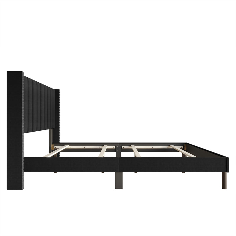 Home Design Odessa Linen Upholstered Wingback Panel Bed Frame for Adult, Easy Assembly