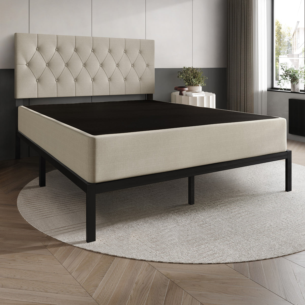 Home Design Warren Metal Box Spring, Black/ Warm Gray, Easy Assemble