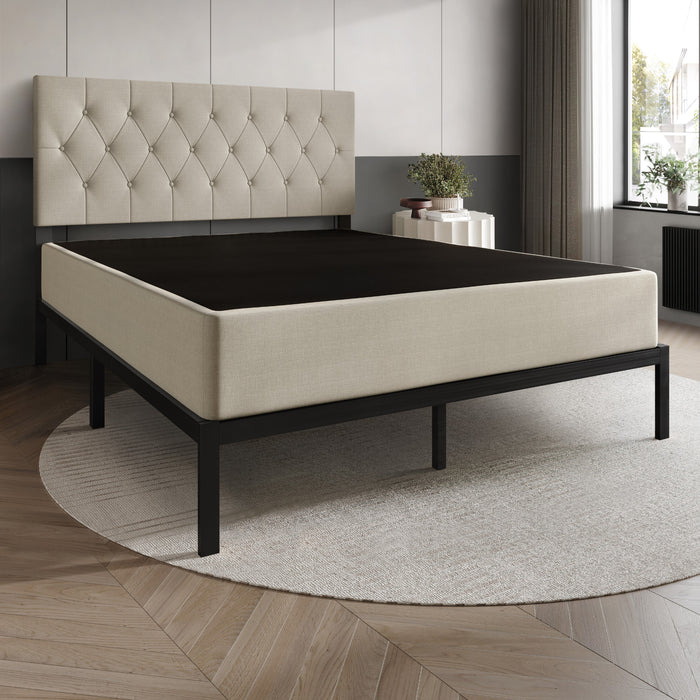 Home Design Warren Metal Box Spring, Black/ Warm Gray, Easy Assemble