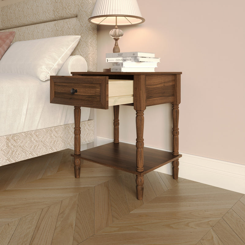 Home Design Rumford 1-Drawer Nightstand for Adult, Modern Bedside Table with Storage