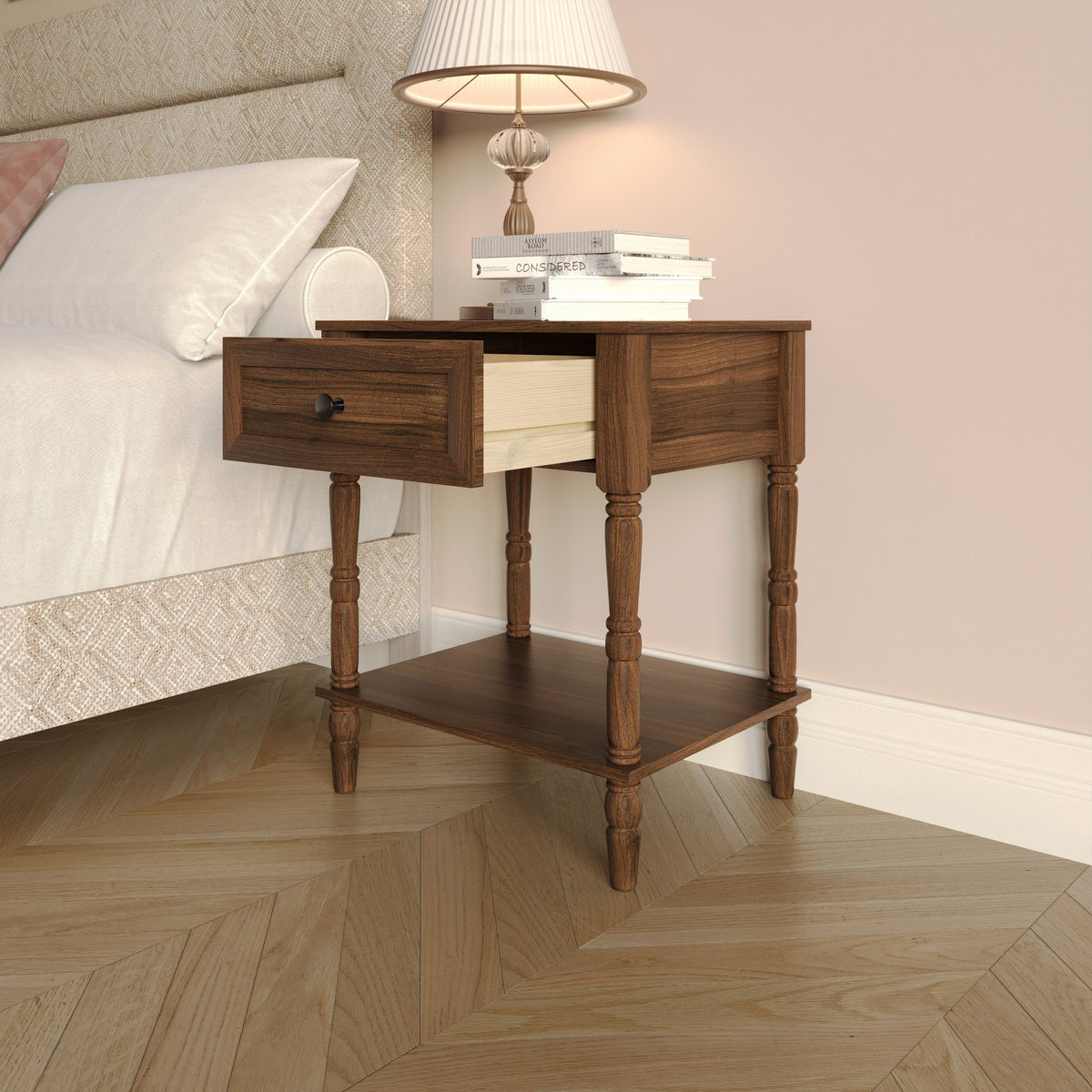 Rumford 1-Drawer Nightstand for Adult, Modern Bedside Table with Storage