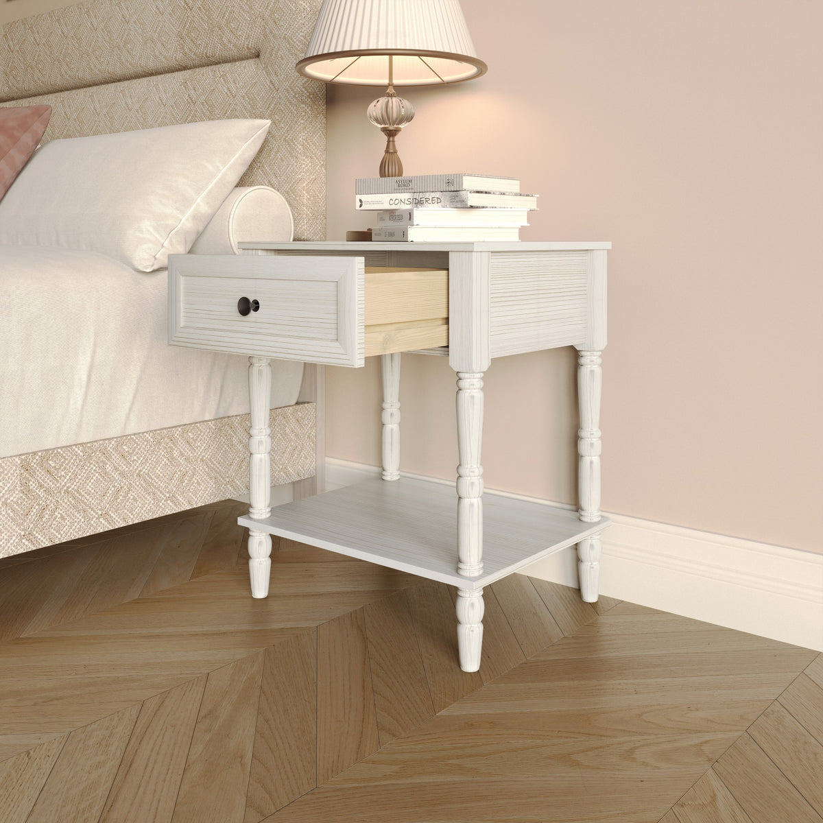 Home Design Rumford 1-Drawer Nightstand for Adult, Modern Bedside Table with Storage