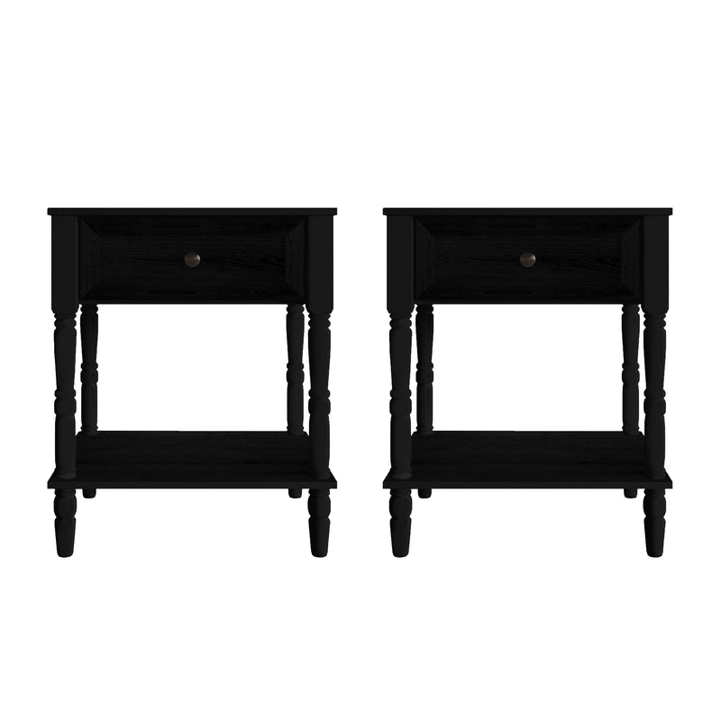 Ruston 1 Drawer Nightstand Set of 2 with Vintage-Inspired Detailing and Turned Legs, Rich Woodgrain