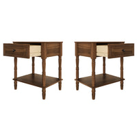 Ruston 1 Drawer Nightstand Set of 2 with Vintage-Inspired Detailing and Turned Legs, Rich Woodgrain