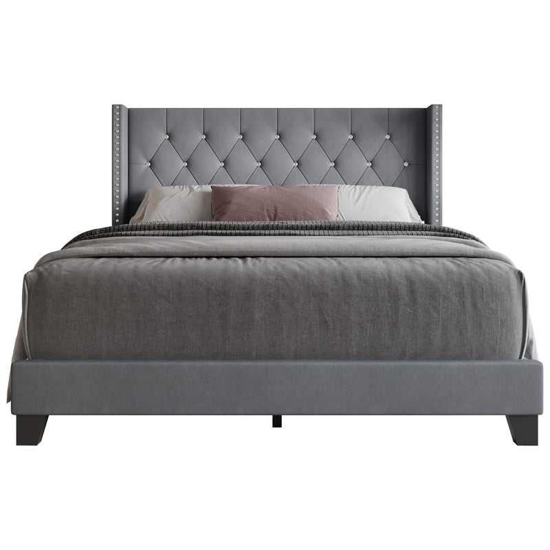 Home Design Monroe Tufted Upholstered Wingback Panel Bed Frame