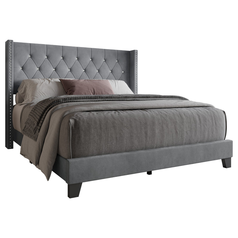 Home Design Monroe Tufted Upholstered Wingback Panel Bed Frame