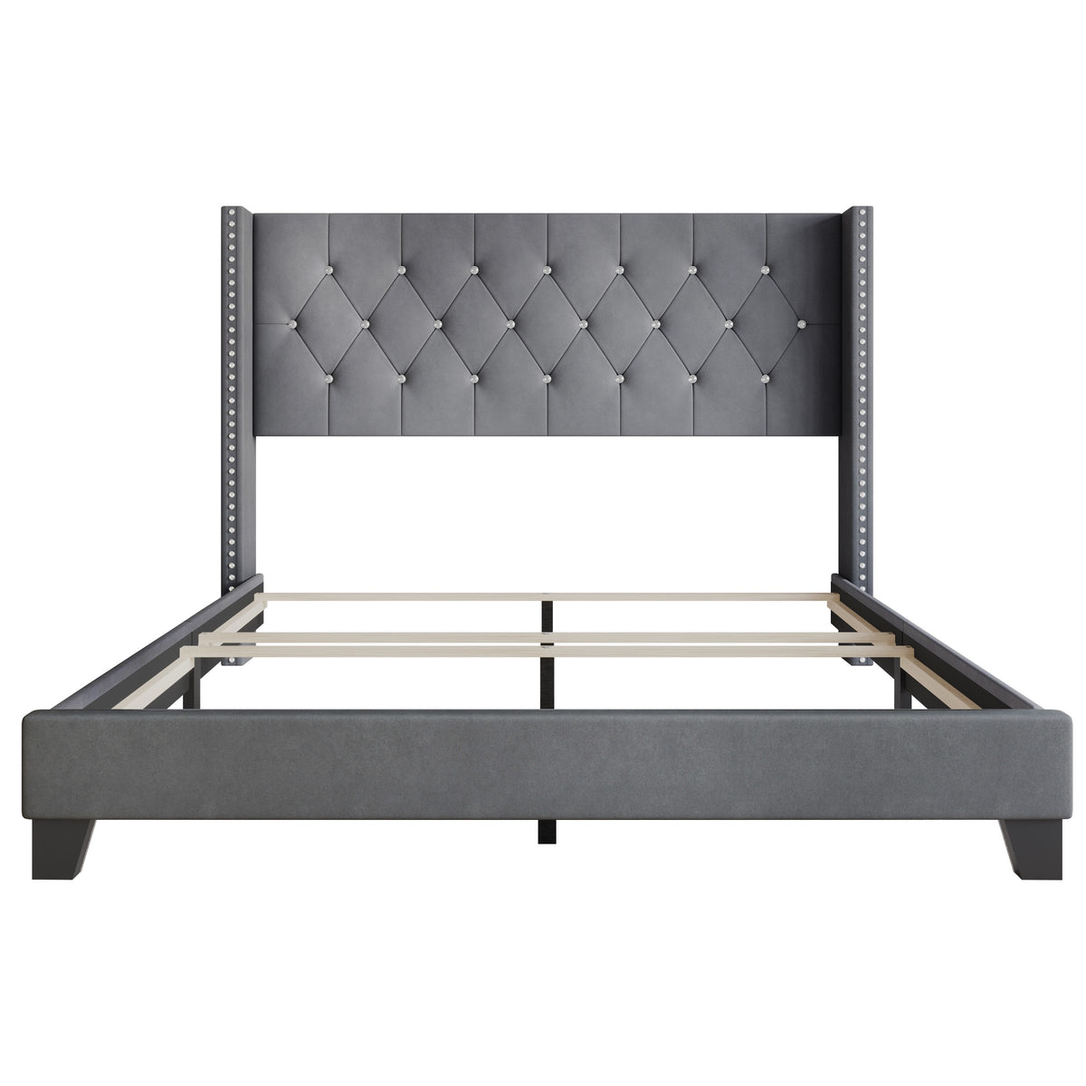 Home Design Monroe Tufted Upholstered Wingback Panel Bed Frame