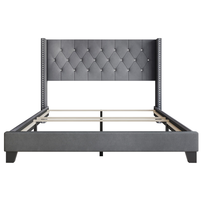 Home Design Monroe Tufted Upholstered Wingback Panel Bed Frame