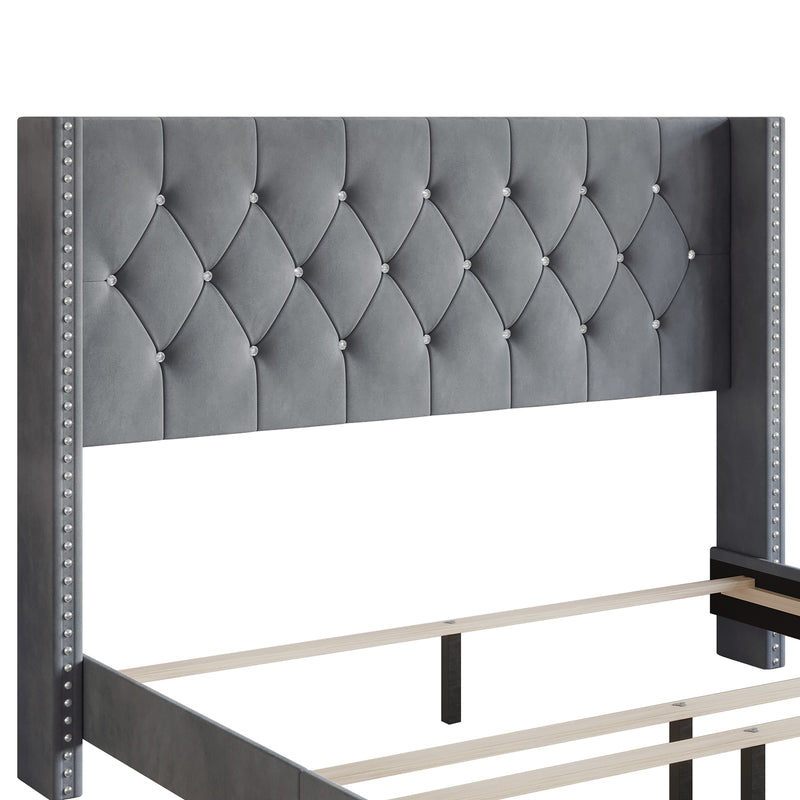 Home Design Monroe Tufted Upholstered Wingback Panel Bed Frame