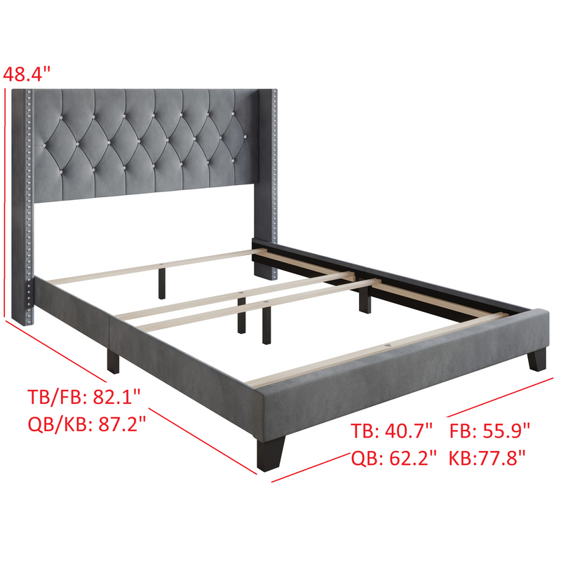 Home Design Monroe Tufted Upholstered Wingback Panel Bed Frame