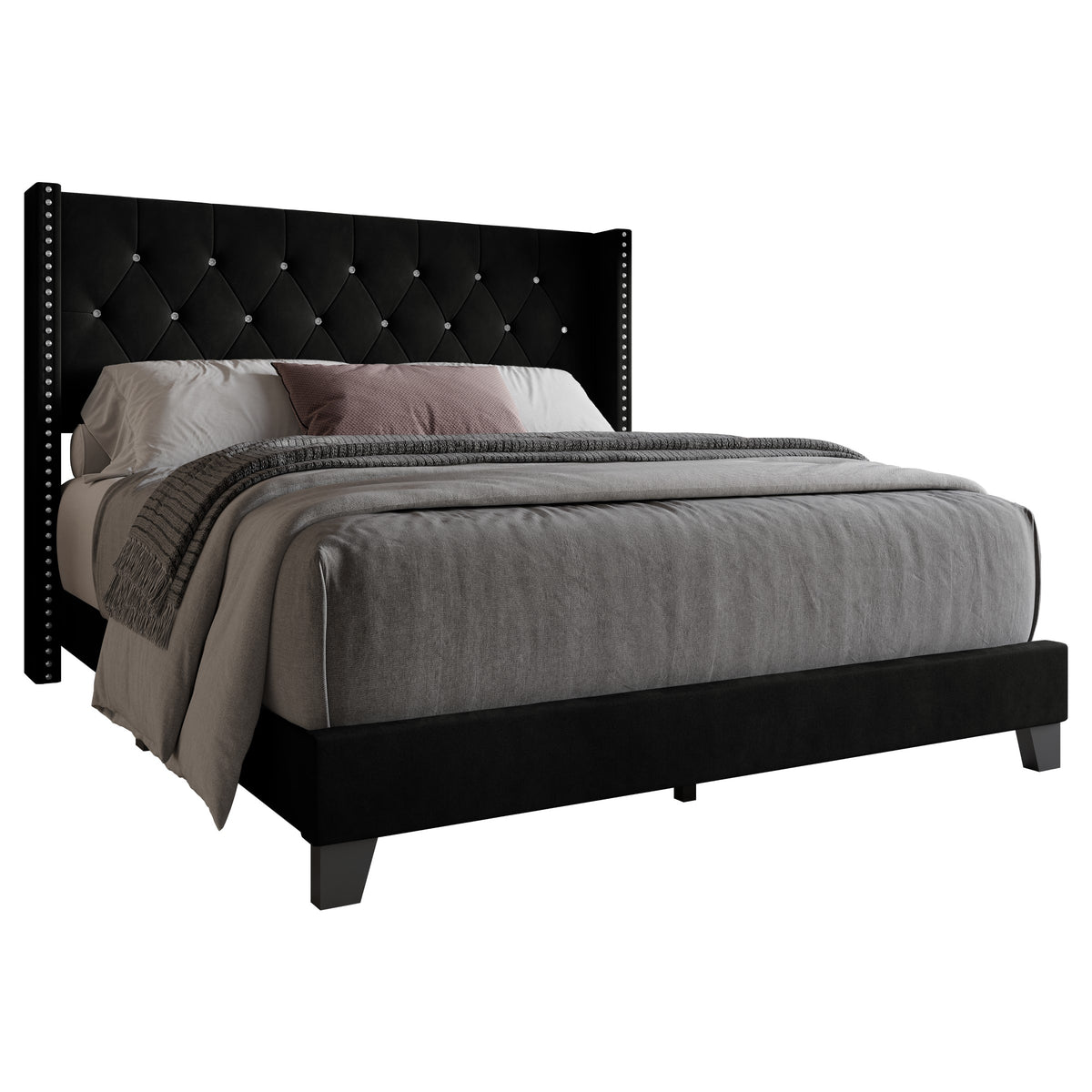 Home Design Monroe Tufted Upholstered Wingback Panel Bed Frame