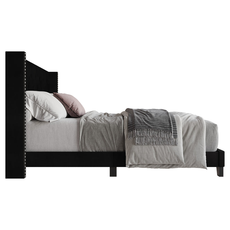 Home Design Monroe Tufted Upholstered Wingback Panel Bed Frame