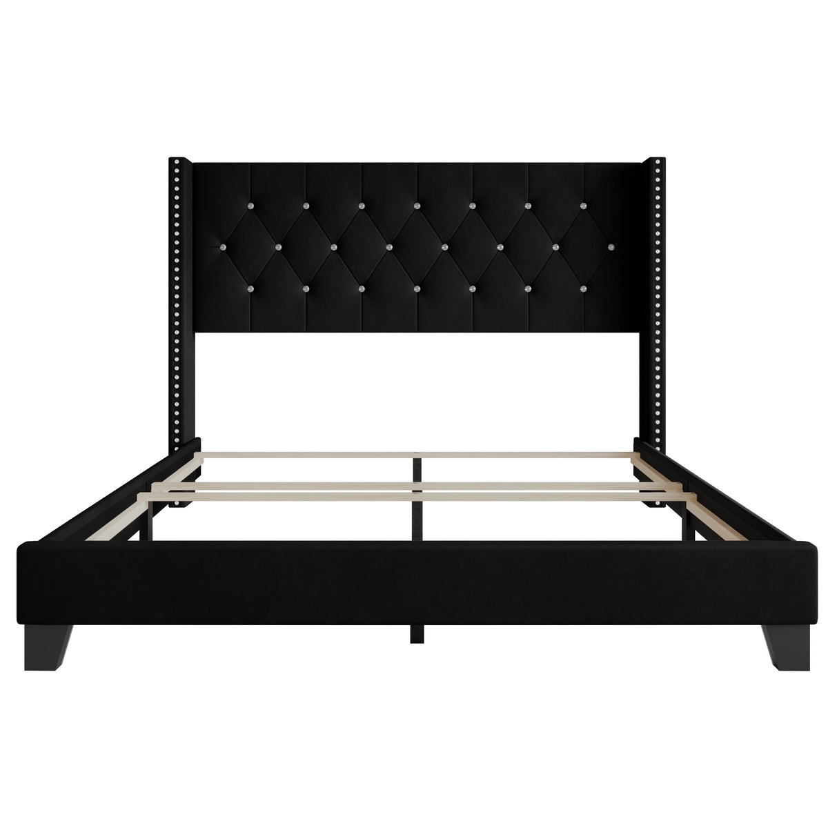 Home Design Monroe Tufted Upholstered Wingback Panel Bed Frame
