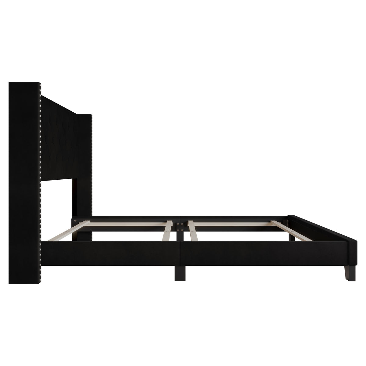 Home Design Monroe Tufted Upholstered Wingback Panel Bed Frame