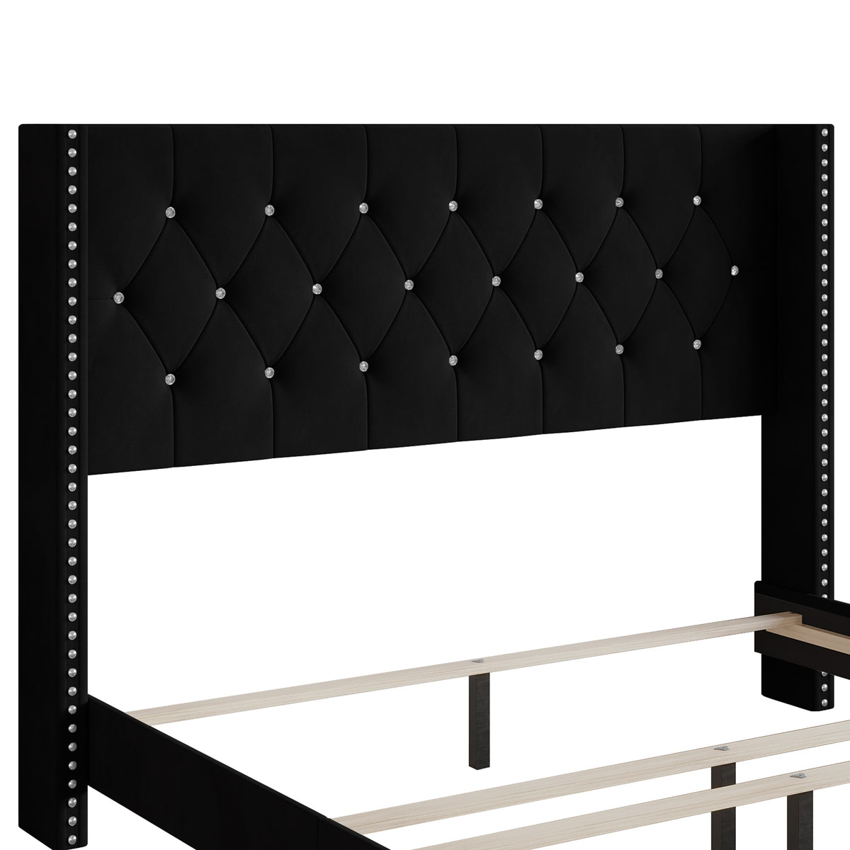 Home Design Monroe Tufted Upholstered Wingback Panel Bed Frame