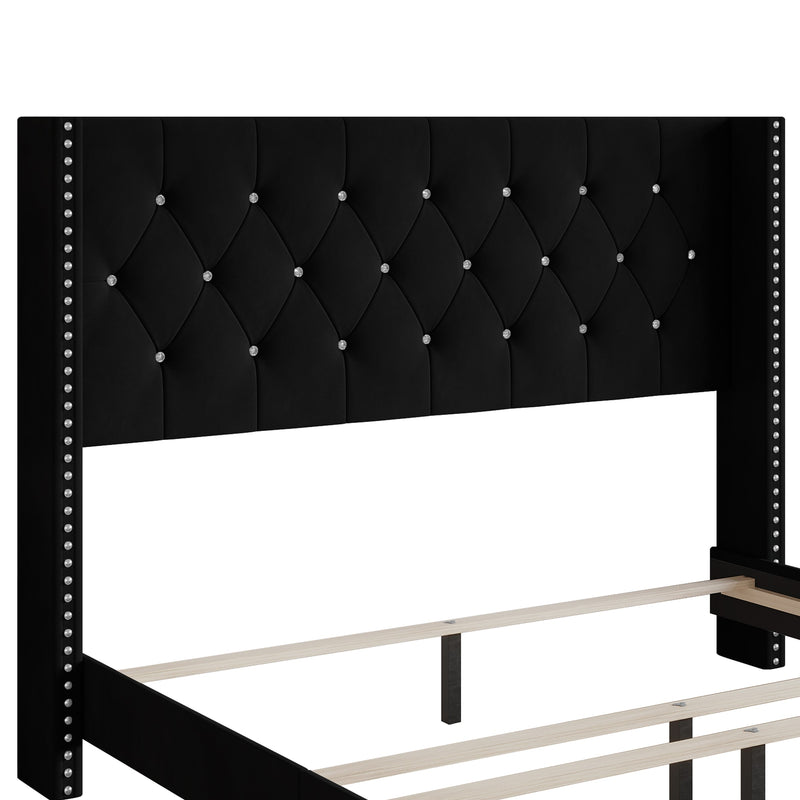 Home Design Monroe Tufted Upholstered Wingback Panel Bed Frame