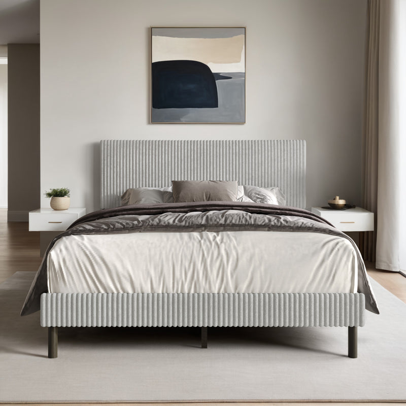 Home Design Osceola Luxurious Corduroy Upholstered Panel Bed Frame for Adult, Easy Assembly, Box spring Required (Sold Separately)