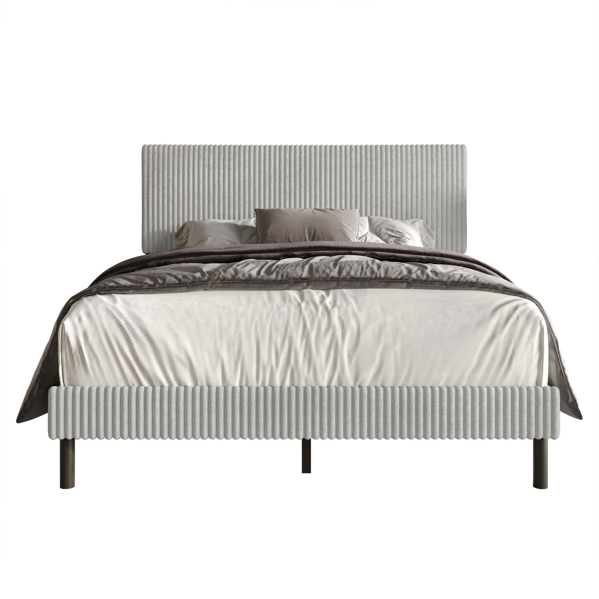 Home Design Osceola Luxurious Corduroy Upholstered Panel Bed Frame for Adult, Easy Assembly, Box spring Required (Sold Separately)