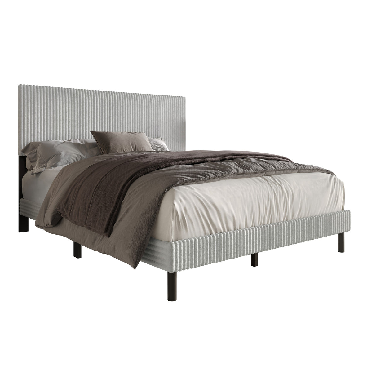 Home Design Osceola Luxurious Corduroy Upholstered Panel Bed Frame for Adult, Easy Assembly, Box spring Required (Sold Separately)