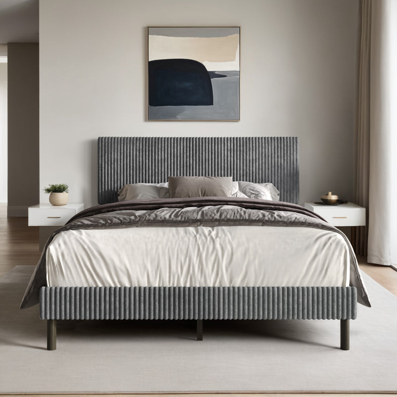 Home Design Osceola Luxurious Corduroy Upholstered Panel Bed Frame for Adult, Easy Assembly, Box spring Required (Sold Separately)