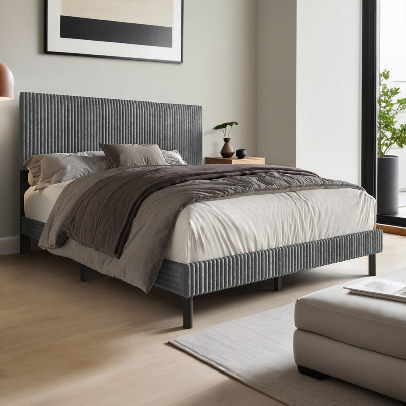 Home Design Osceola Luxurious Corduroy Upholstered Panel Bed Frame for Adult, Easy Assembly, Box spring Required (Sold Separately)