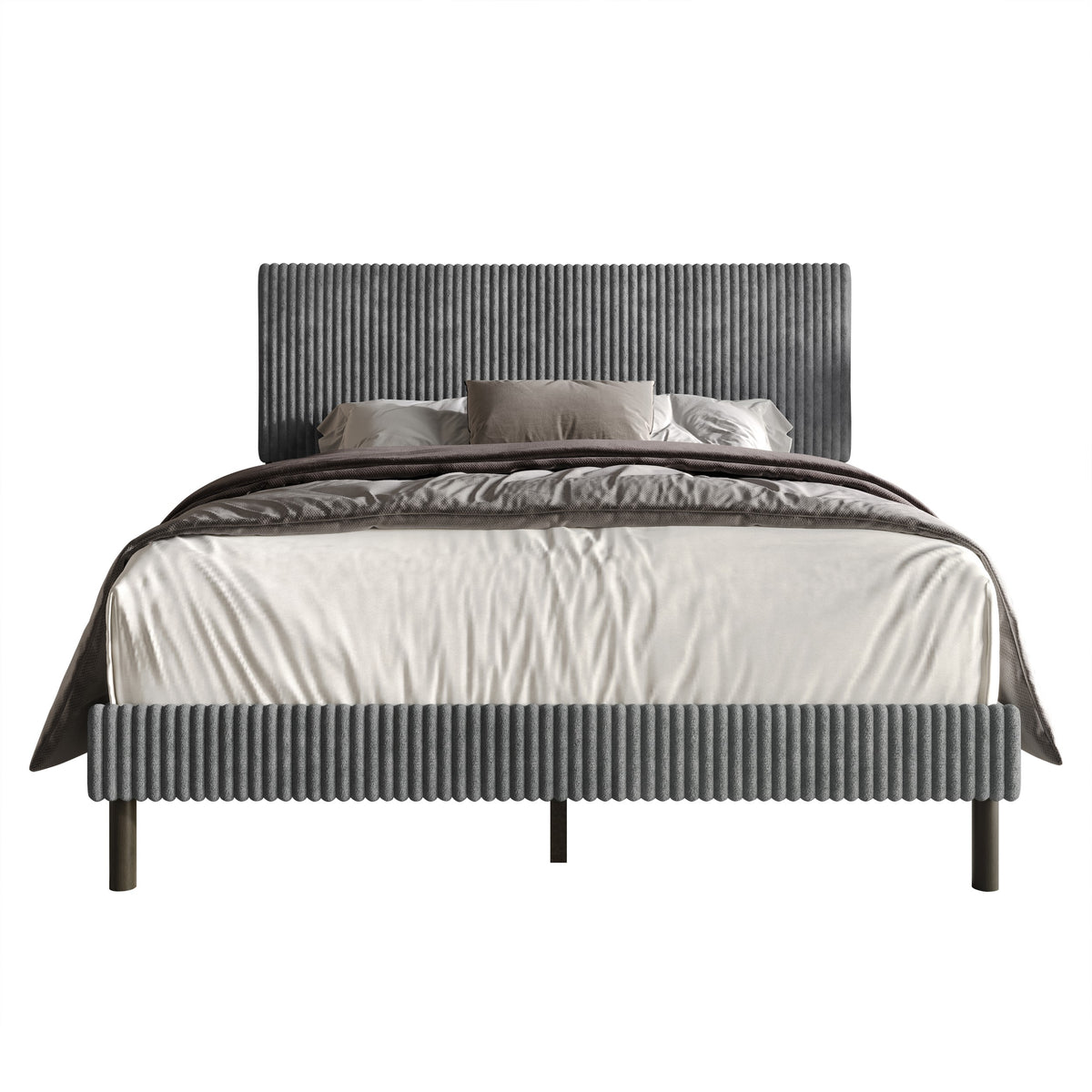 Home Design Osceola Luxurious Corduroy Upholstered Panel Bed Frame for Adult, Easy Assembly, Box spring Required (Sold Separately)