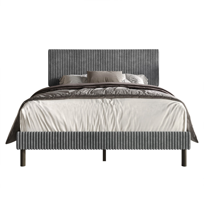 Home Design Osceola Luxurious Corduroy Upholstered Panel Bed Frame for Adult, Easy Assembly, Box spring Required (Sold Separately)