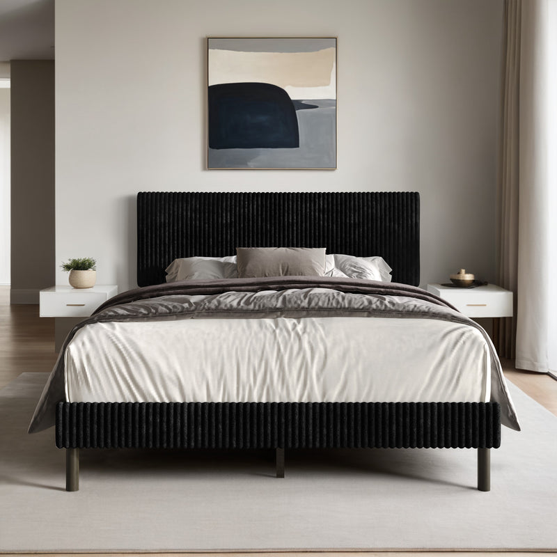 Home Design Osceola Luxurious Corduroy Upholstered Panel Bed Frame for Adult, Easy Assembly, Box spring Required (Sold Separately)