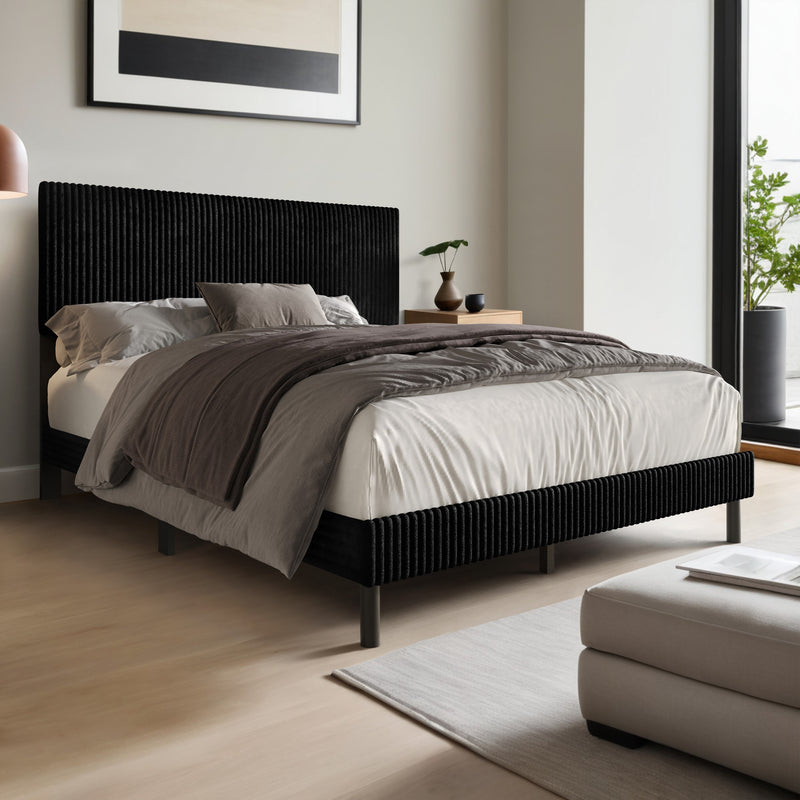 Home Design Osceola Luxurious Corduroy Upholstered Panel Bed Frame for Adult, Easy Assembly, Box spring Required (Sold Separately)