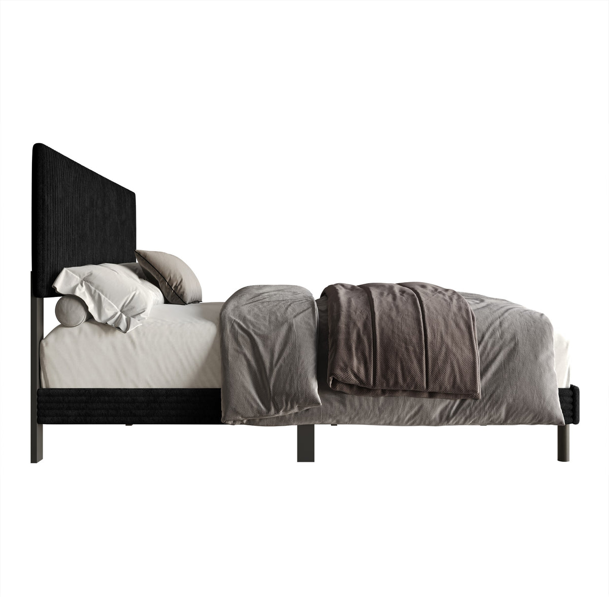 Home Design Osceola Luxurious Corduroy Upholstered Panel Bed Frame for Adult, Easy Assembly, Box spring Required (Sold Separately)