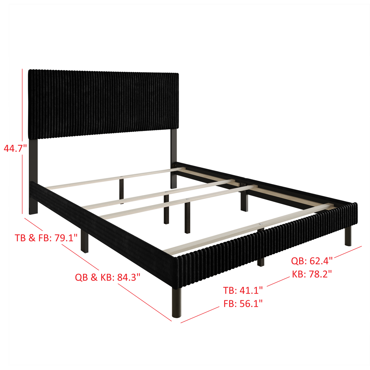 Home Design Osceola Luxurious Corduroy Upholstered Panel Bed Frame for Adult, Easy Assembly, Box spring Required (Sold Separately)