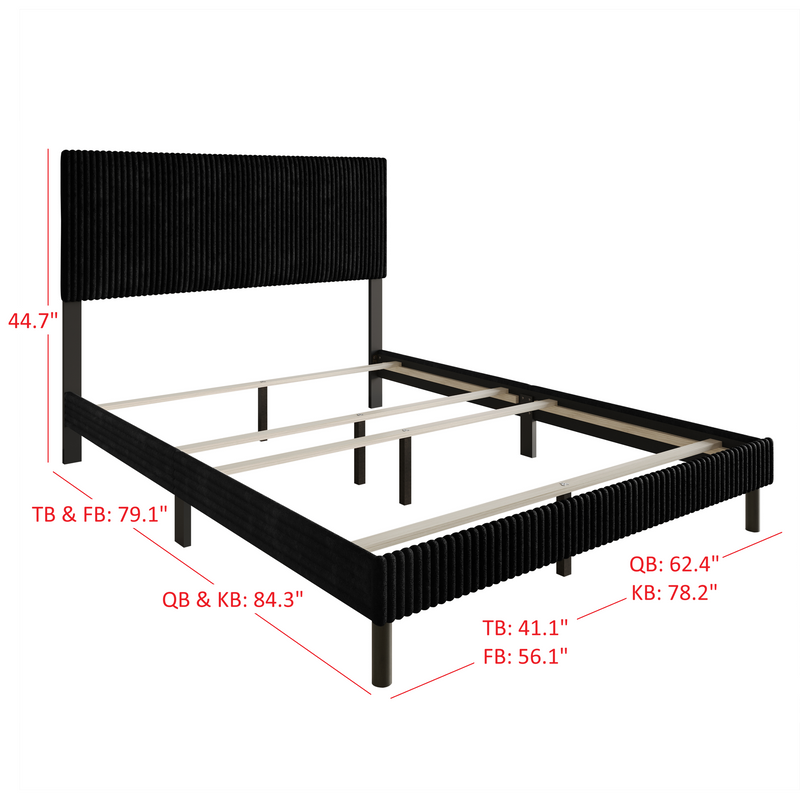 Home Design Osceola Luxurious Corduroy Upholstered Panel Bed Frame for Adult, Easy Assembly, Box spring Required (Sold Separately)