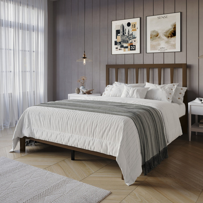 Home Design Elmira Wood Platform Bed with Adjustable Height Headboard for Adult, Bedroom