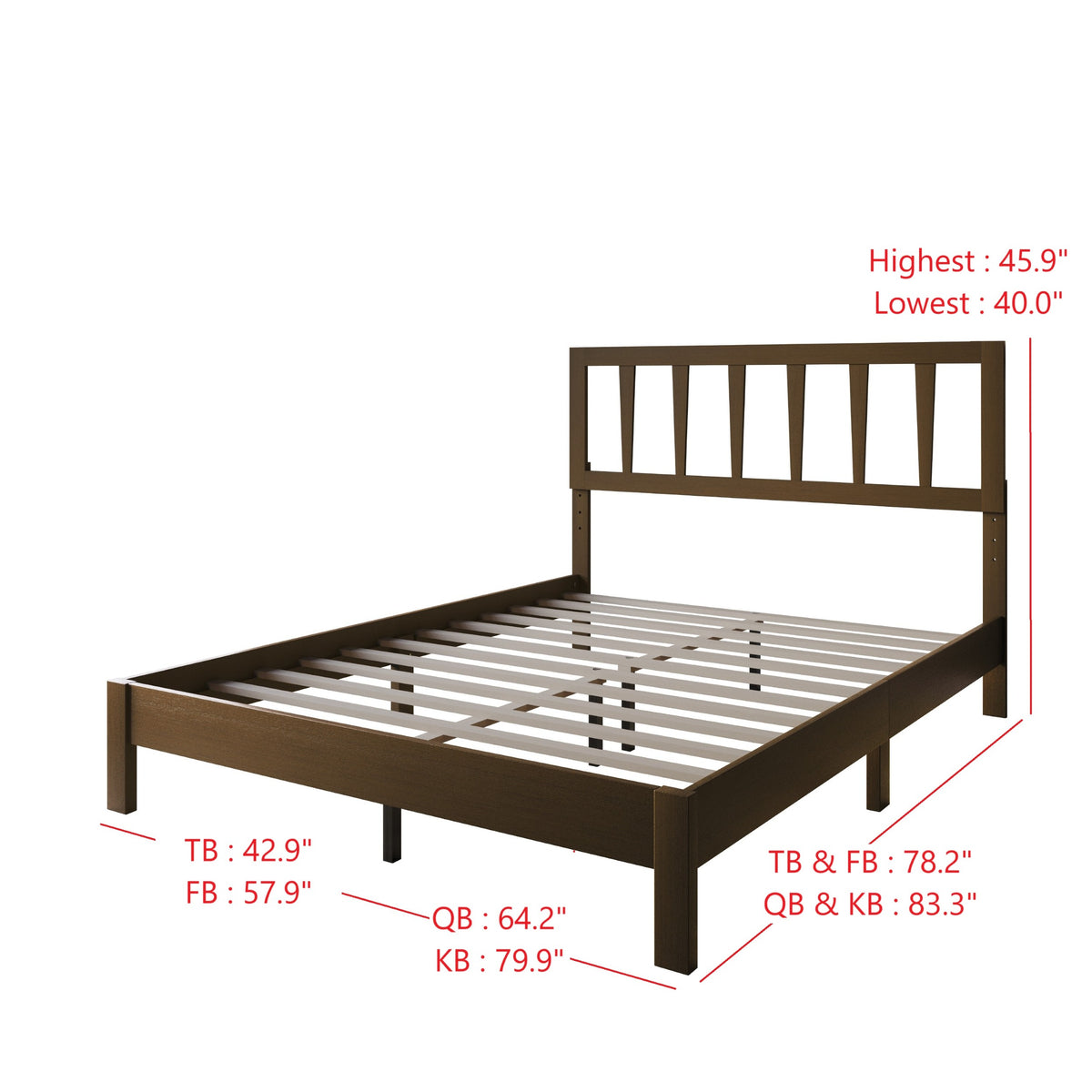 Home Design Elmira Wood Platform Bed with Adjustable Height Headboard for Adult, Bedroom