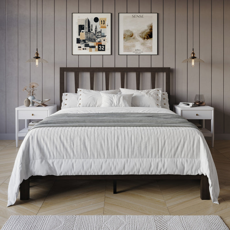 Home Design Elmira Wood Platform Bed with Adjustable Height Headboard for Adult, Bedroom