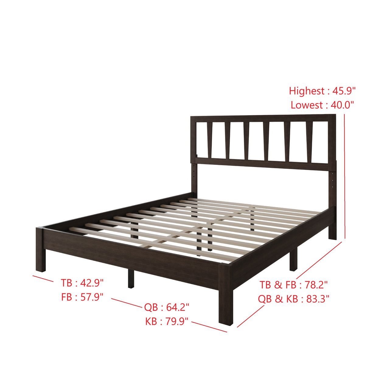 Home Design Elmira Wood Platform Bed with Adjustable Height Headboard for Adult, Bedroom
