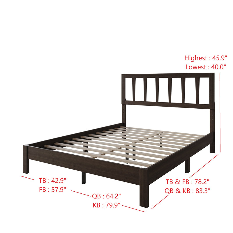 Home Design Elmira Wood Platform Bed with Adjustable Height Headboard for Adult, Bedroom