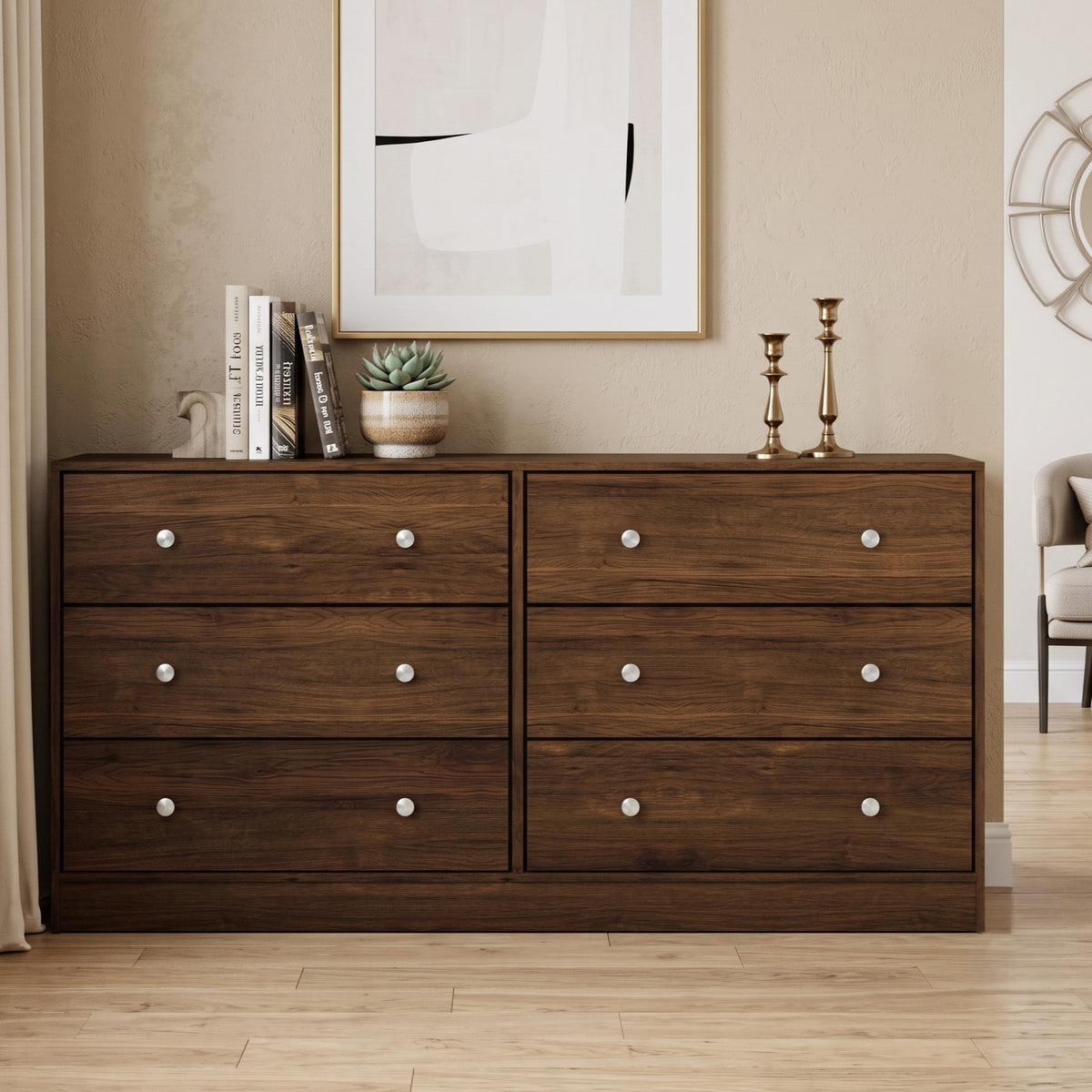 Altoona 6-Drawer Dresser, Modern Wood Grain Storage Dresser
