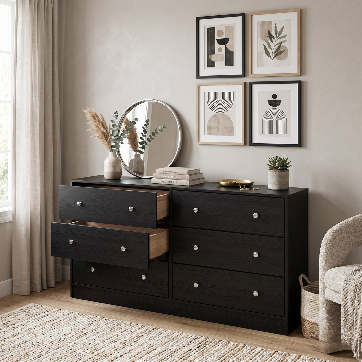 Altoona 6-Drawer Dresser, Modern Wood Grain Storage Dresser