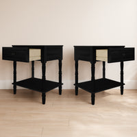 Ruston 1 Drawer Nightstand Set of 2 with Vintage-Inspired Detailing and Turned Legs, Rich Woodgrain