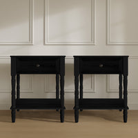 Ruston 1 Drawer Nightstand Set of 2 with Vintage-Inspired Detailing and Turned Legs, Rich Woodgrain
