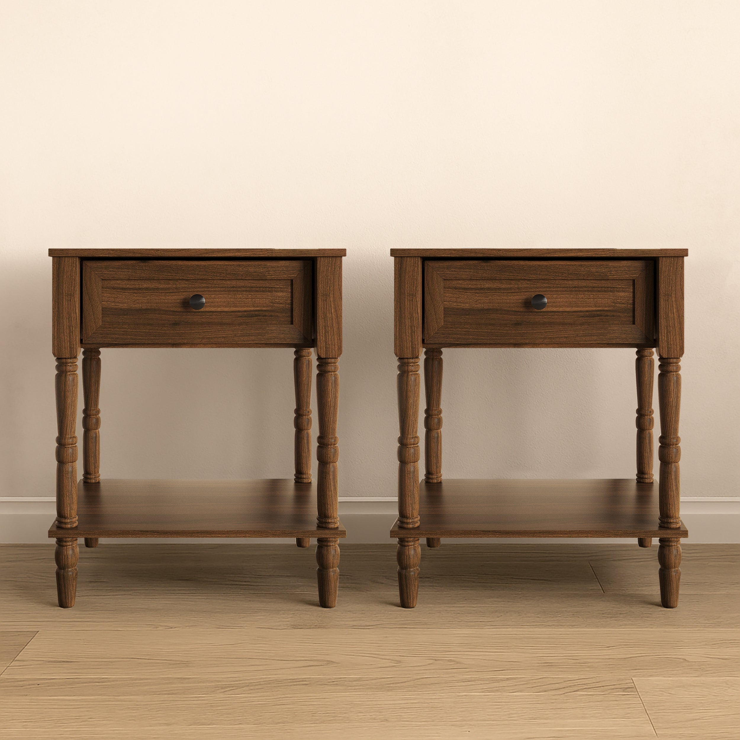 Ruston 1 Drawer Nightstand Set of 2 with Vintage-Inspired